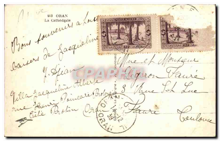 Algerie Oran CPA La cathedrale — Rückseite