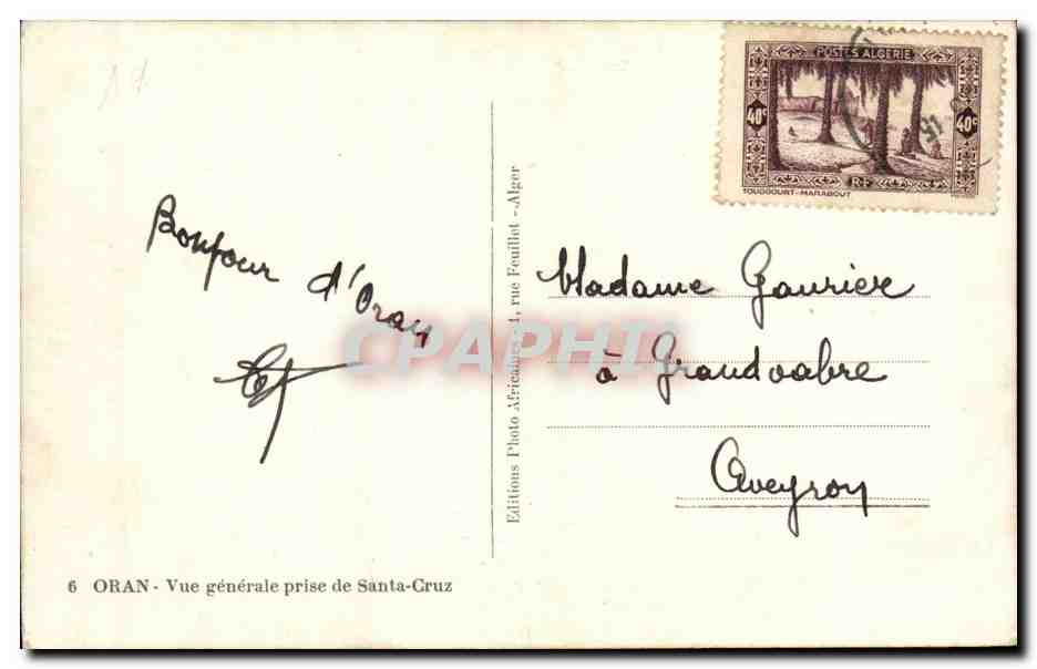 Algerie Oran CPA Vue generale prise de Santa CRuz — Rückseite