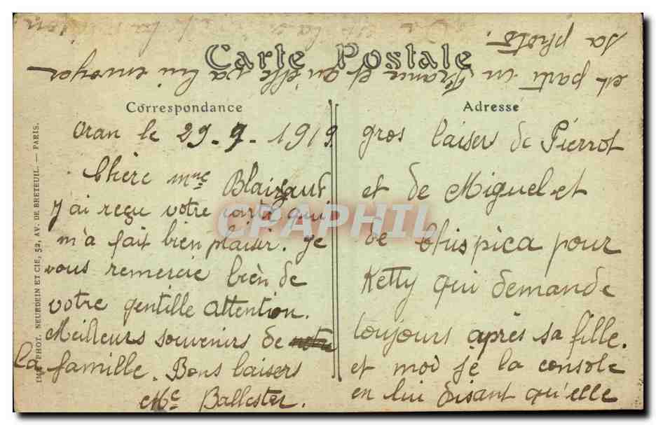 Algerie Oran CPA Vue generale prise de Djebel Mourdjadjo — Rückseite