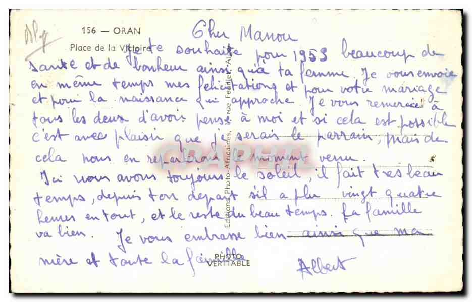 Algerie Oran CPA place de la Victoire — Rückseite