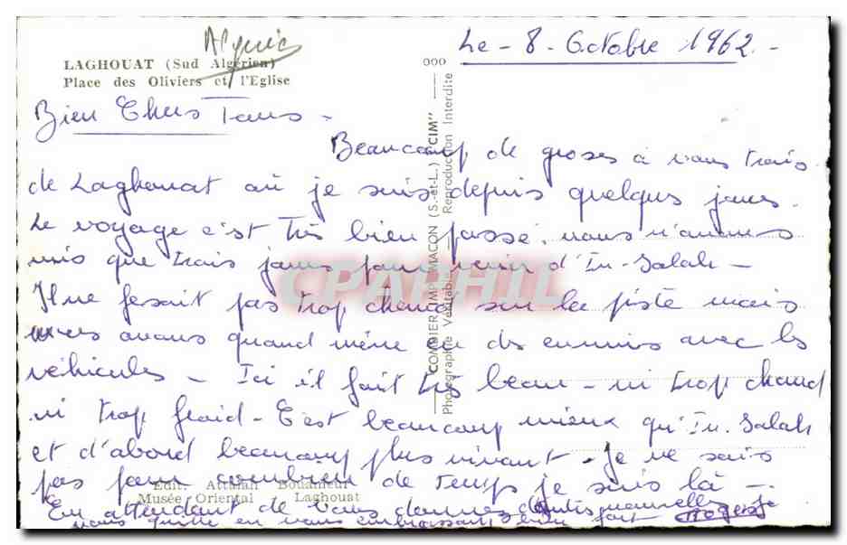 Laghouat (Sud Algérie) — Place des Oliviers et l'Église — Éd. Artémis Maccon — Back