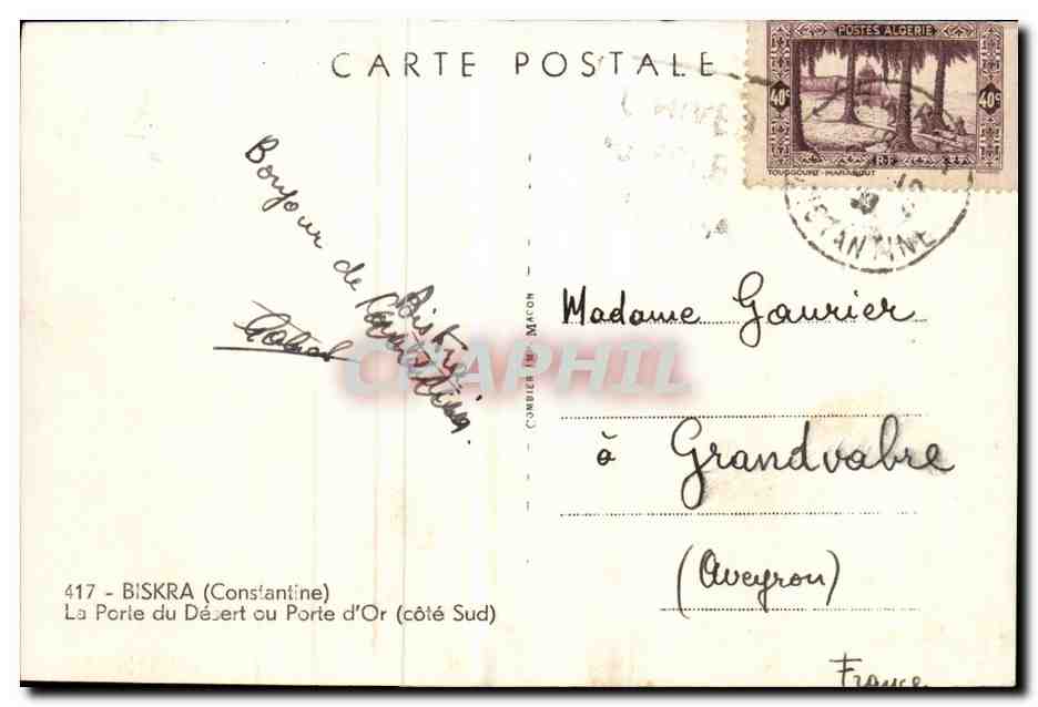 Constantine - Algerie - Algeria - Afrique - Africa - Biskra - la Porte du Desert ou Porte d'Or - CPA  — Back