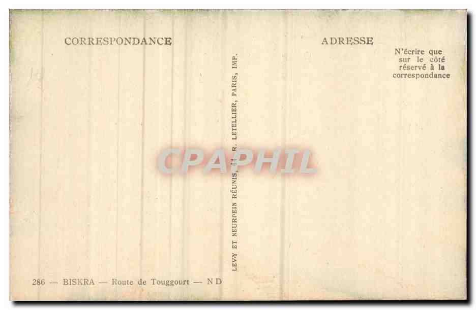 Constantine - Algerie - Algeria - Afrique - Africa - Biskra - Route de Touggourt - chameau - camel - CPA  — Rückseite