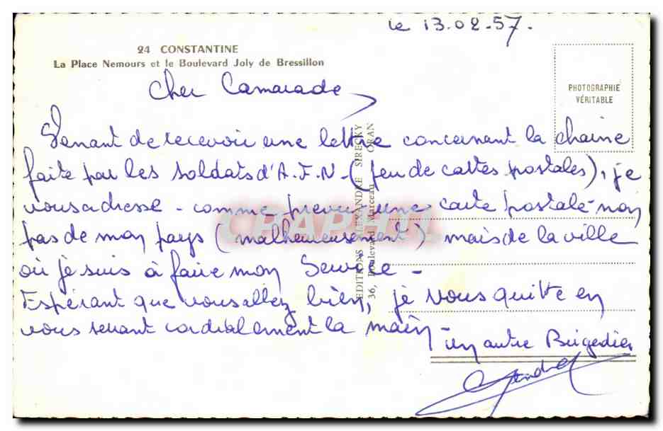 Constantine - La Place Nemours et le Boulevard Joly de Bressillon - CPA  — Back