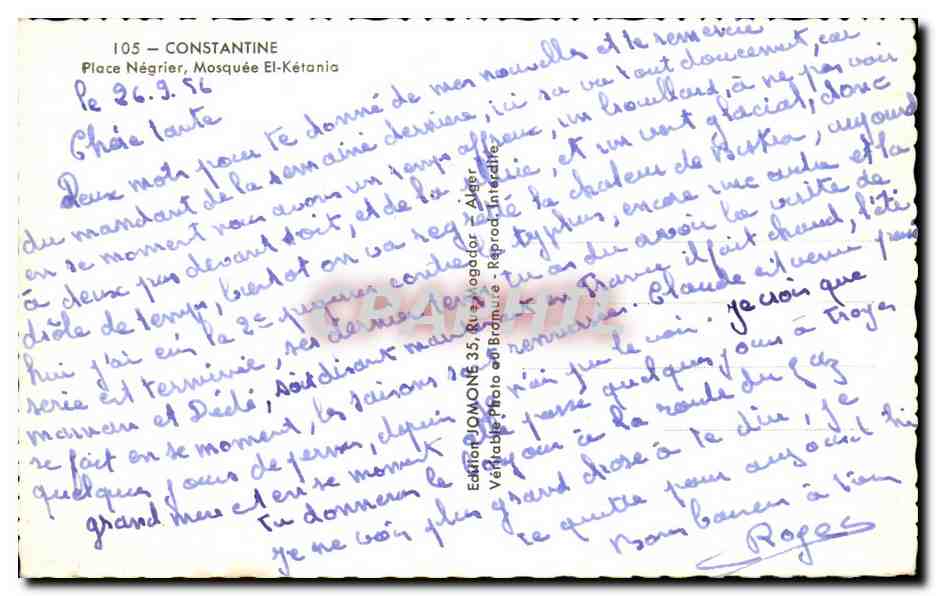 Algerie - Afrique - Constantine - Place Negrier - Mosquee El Ketania - CPA  — Verso