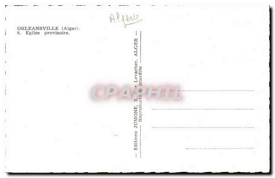 Algerie - Afrique - Orleansville - Eglise provisoire - CPA  — Back