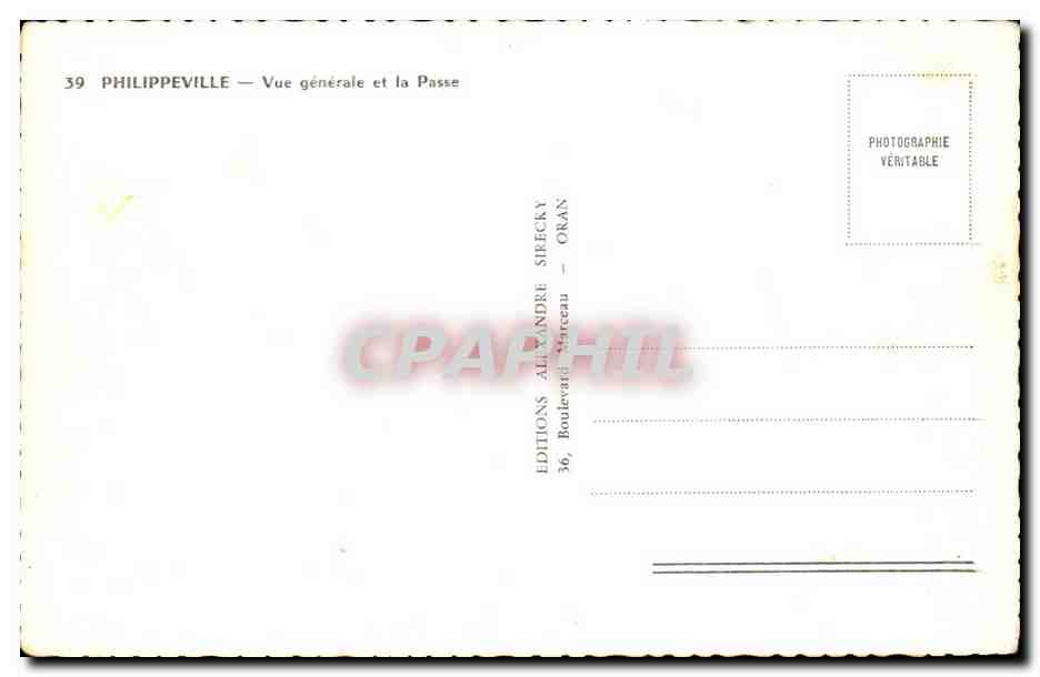 Algerie - Afrique - Philippeville - Vue Generale et la Passe - CPA  — Back