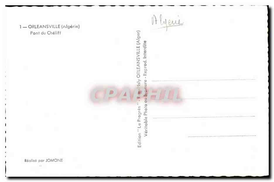 Algerie - Afrique - Orleansville - Pont de Cheliff - CPA  — Back