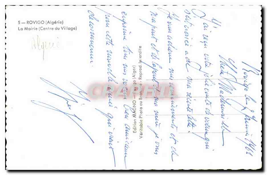 Algerie - Afrique - Rovigo - La Mairie Centre du Village - CPA  — Rückseite