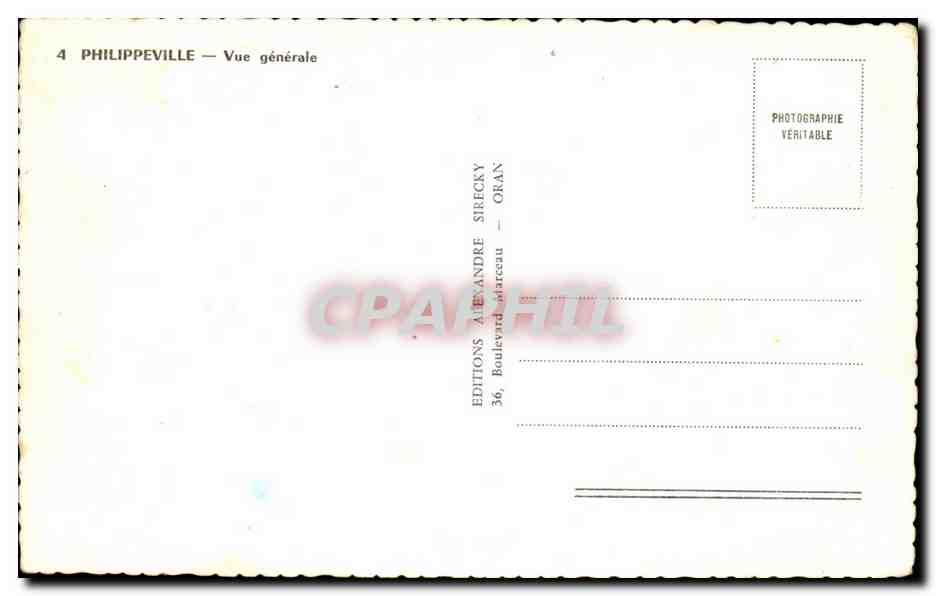Algerie - Afrique - Philippeville - Vue Generale - CPA  — Verso