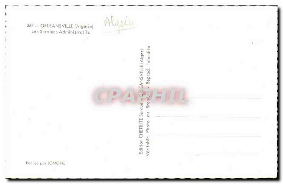 Algerie - Afrique - Orleansville - Les Services Administratifs - CPA  — Rückseite