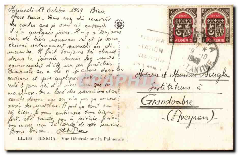 Biskra — Vue Générale sur la Palmeraie — Routes d'Algérie en Auto Cars & Editeur LL.186 — Back