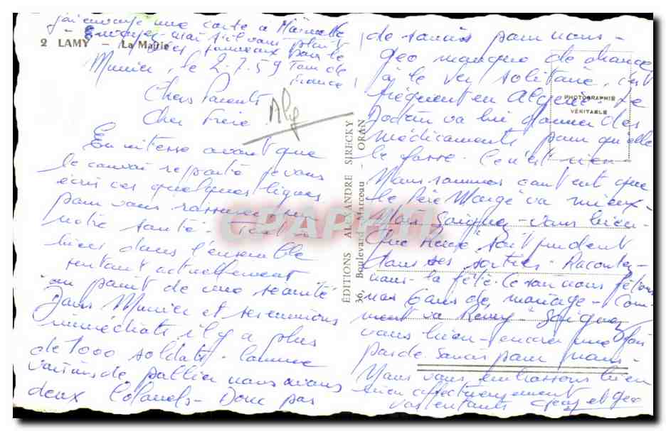 Algerie CPA Lamy La mairie — Back