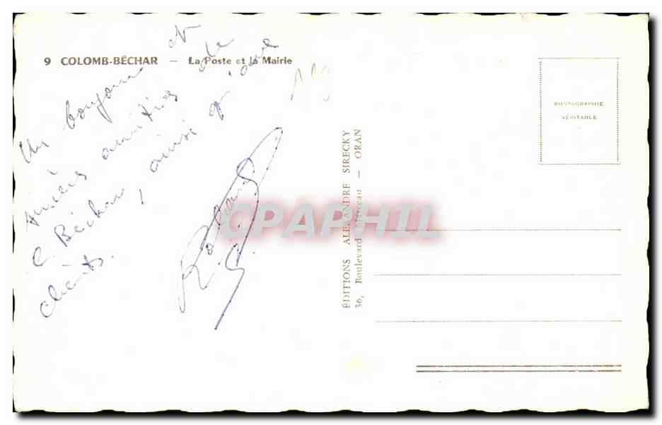 Algerie CPA Colomb Bechar La Poste et la Mairie — Rückseite