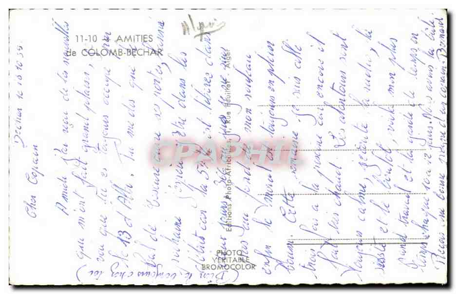 Algerie CPA Amities de Colomb Bechar — Verso