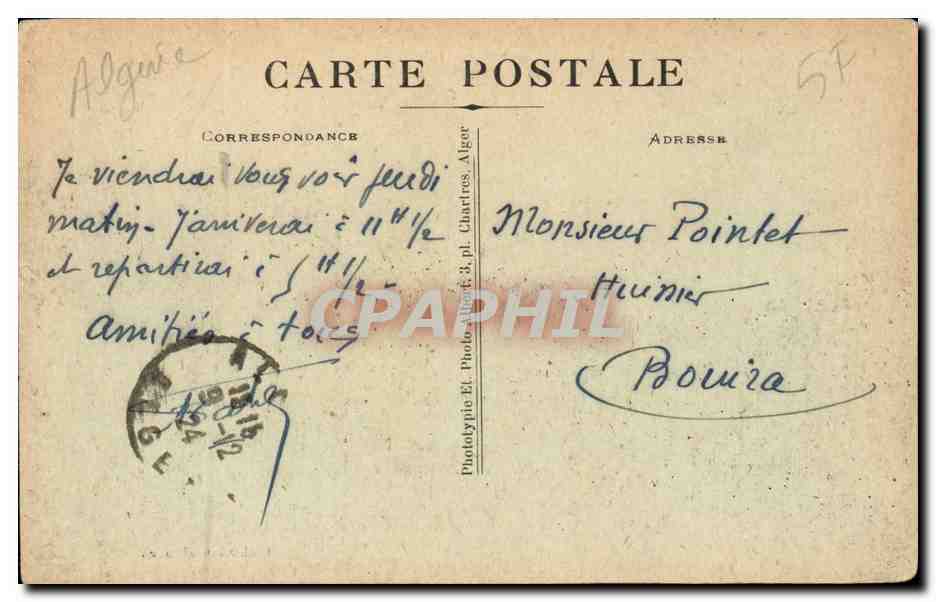 Algerie CPA L'Arba Avenue du marche — Verso