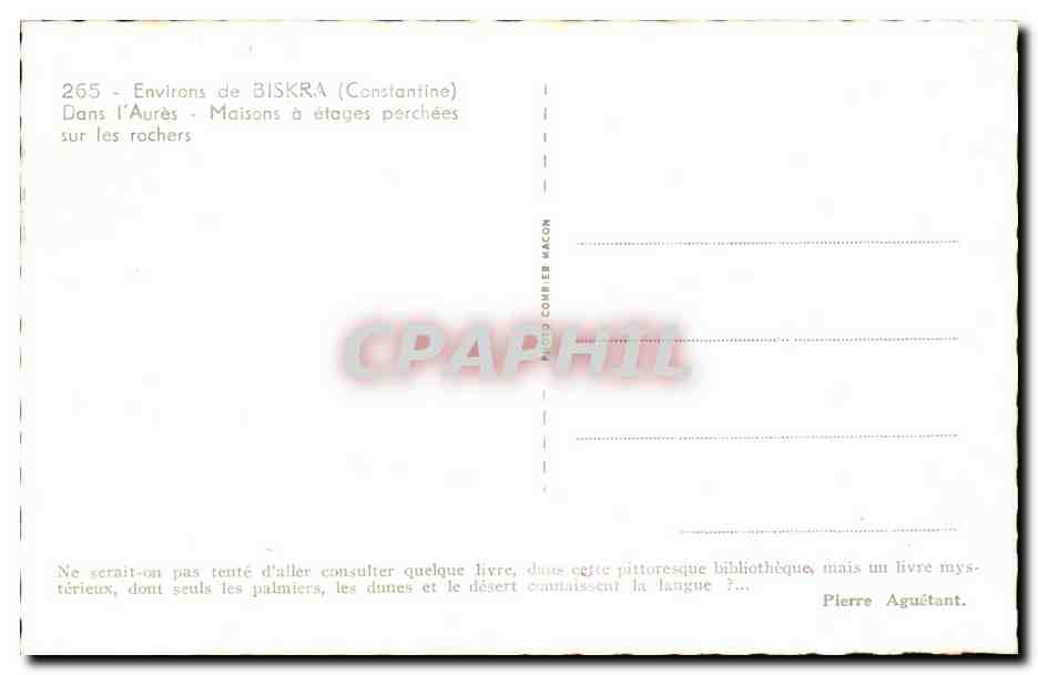 Algerie CPA Environs de Biskra Dans l'aures Maisons a etages perchees sur les rochers (Constantine) — Rückseite