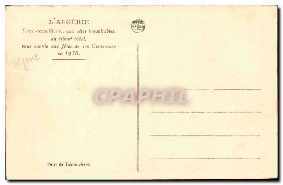 Algerie CPA Puits de Takoumbarer — Rückseite