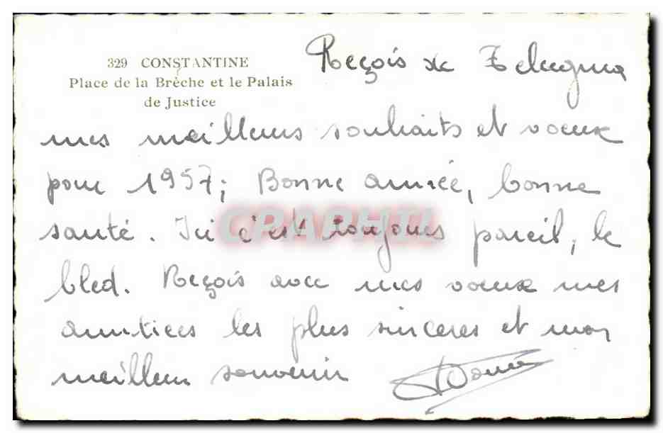 Algerie Constantine CPA Meilleurs voeux Place de la Breche et palais de justice — Back