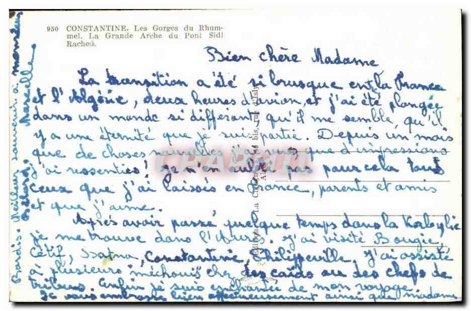 Constantine — Les Gorges du Rhumel. La Grande Arche du Pont Sidi Rached — Verso