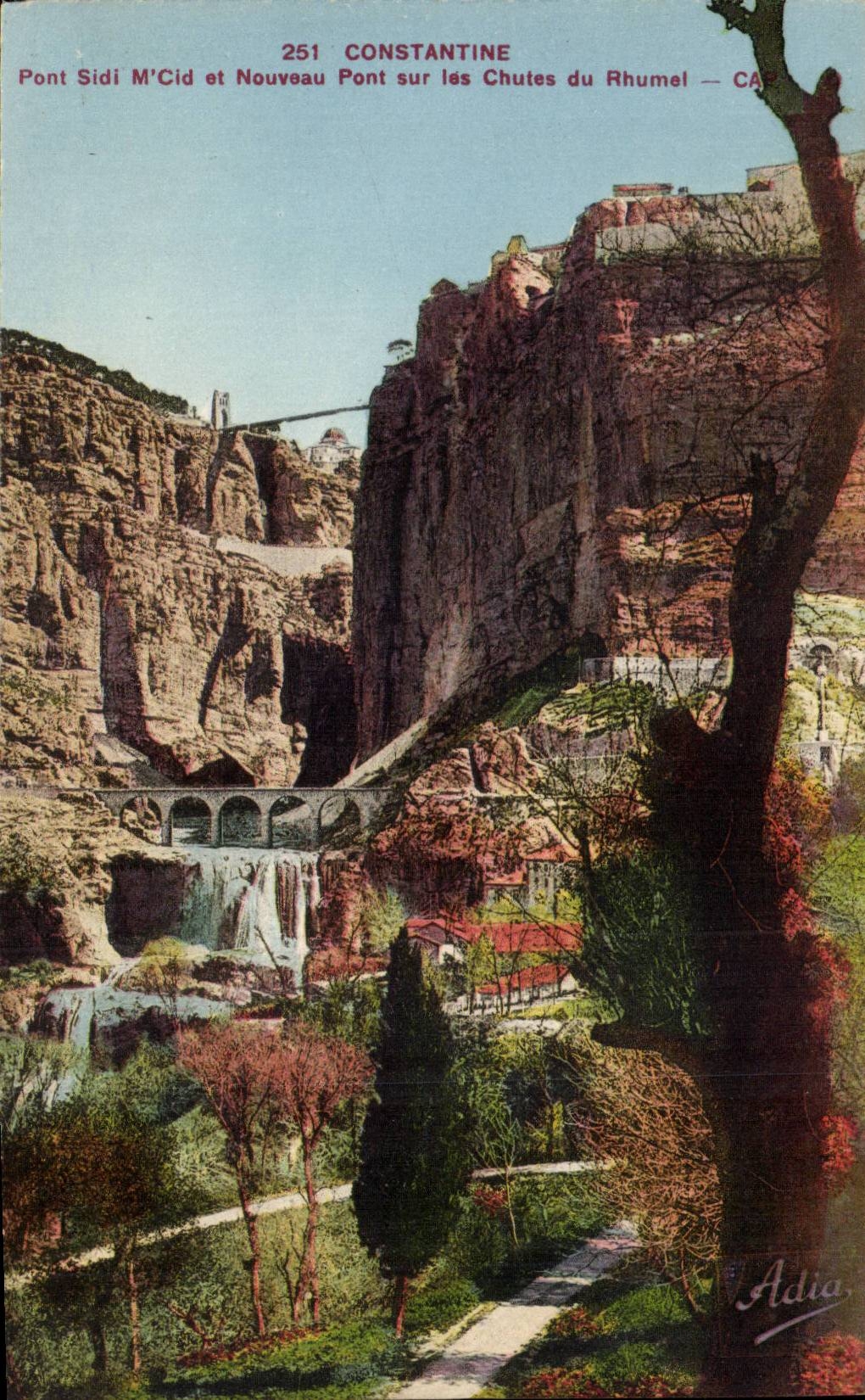 Algerie Constantine CPA Pont Sidi M Cid et nouveau pont sur les chutes du Rhumel