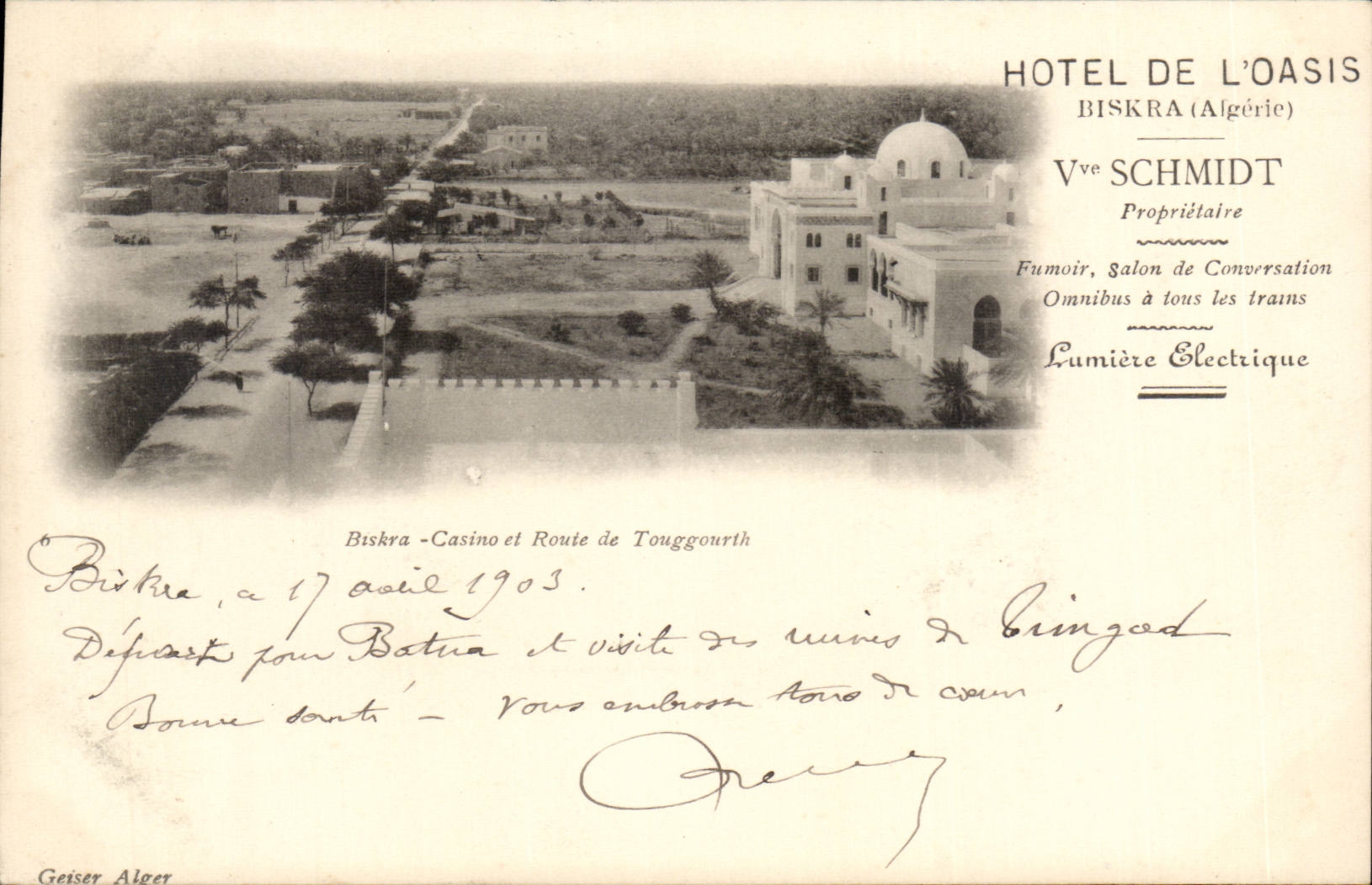 Hôtel de l'Oasis — Biskra (Algérie) — Vve Schmidt, propriétaire