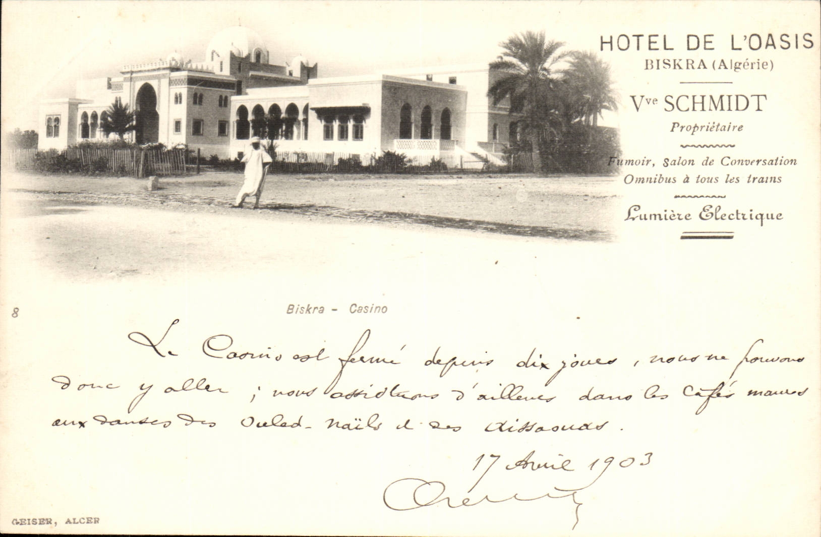 Hôtel de l'Oasis — Biskra (Algérie) — Vve Schmidt, propriétaire