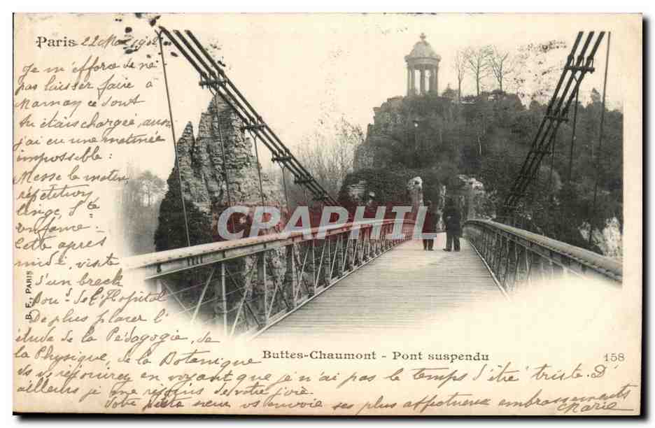 Paris CPA Buttes Chaumont Pont suspendu