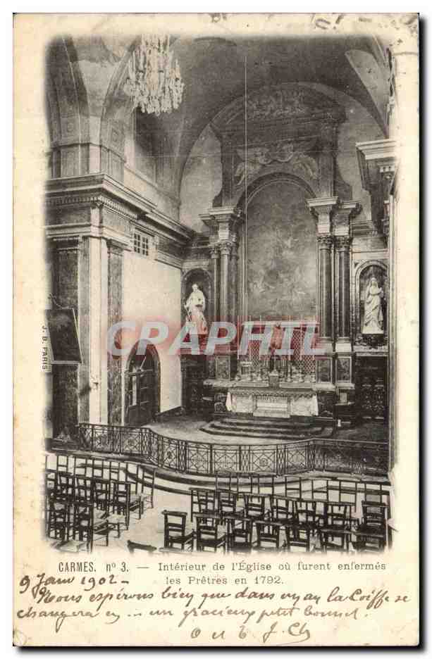Intérieur de l'Église où furent enfermés les Prêtres en 1792 — CARMES, n°3 — J. de Paris