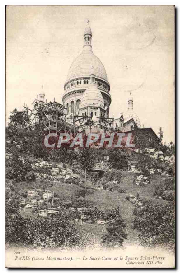 Paris CPA Basilique du Sacre Coeur (travaux Peu courant) et square St Pierre Montmartre