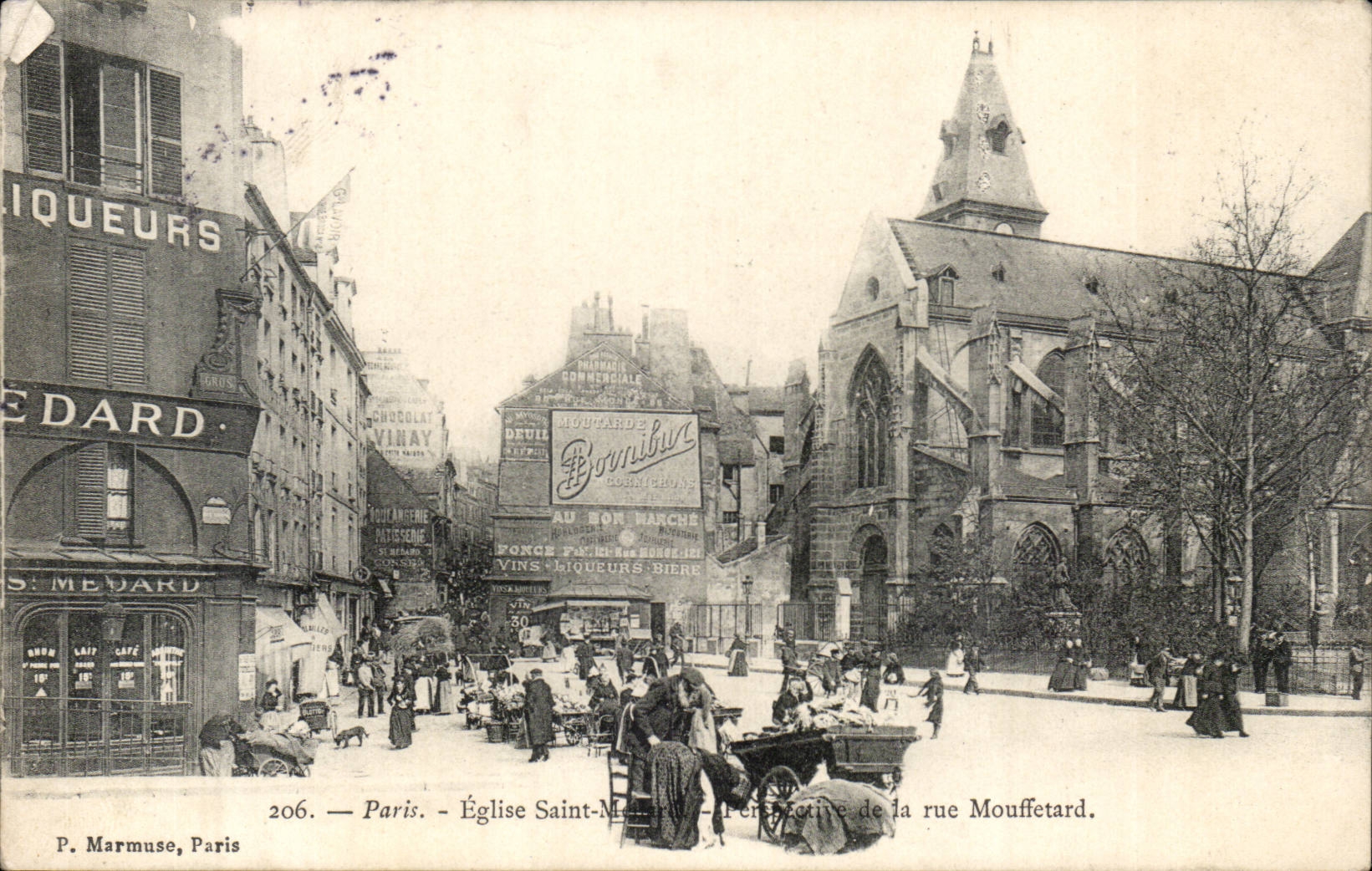 Parijs — Kerk van Sint-Martinus — Uitzicht op de rue Mouffetard — P. Marmuse, Parijs, n°206