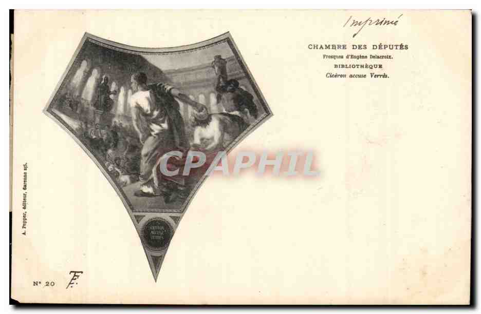 Paris CPA Chambre des deputes BilbiothequeCiceron accuse Verres (library)