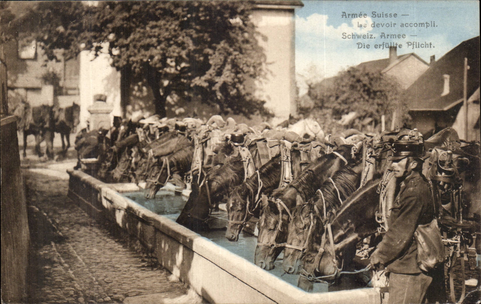 Suisse CPA Armee suisse le devoir accompli Schweiz armee Die erfullte Pfilicht (militaria chevaux)