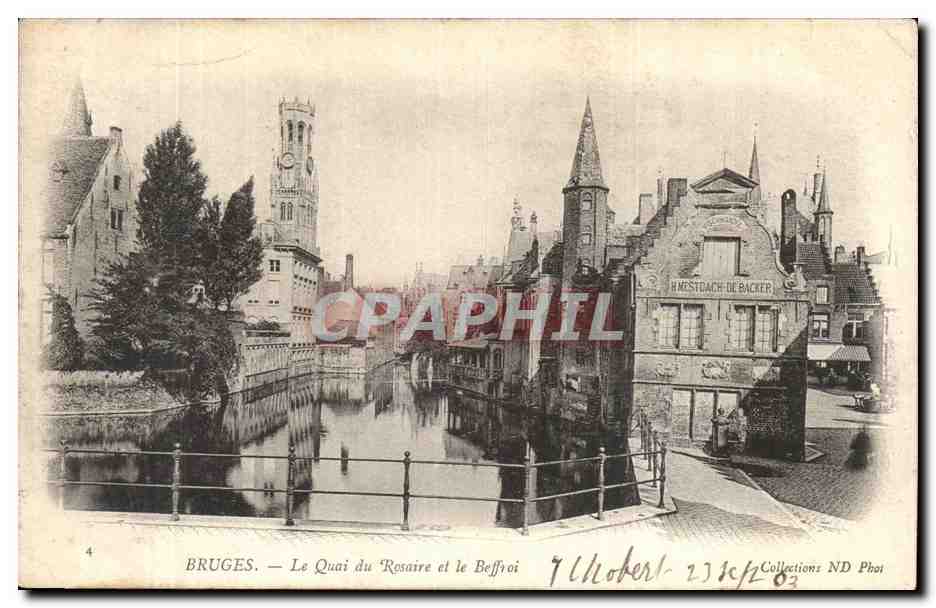 Belgie Belgique Bruges CPA Le quai du rosaire et le beffroi