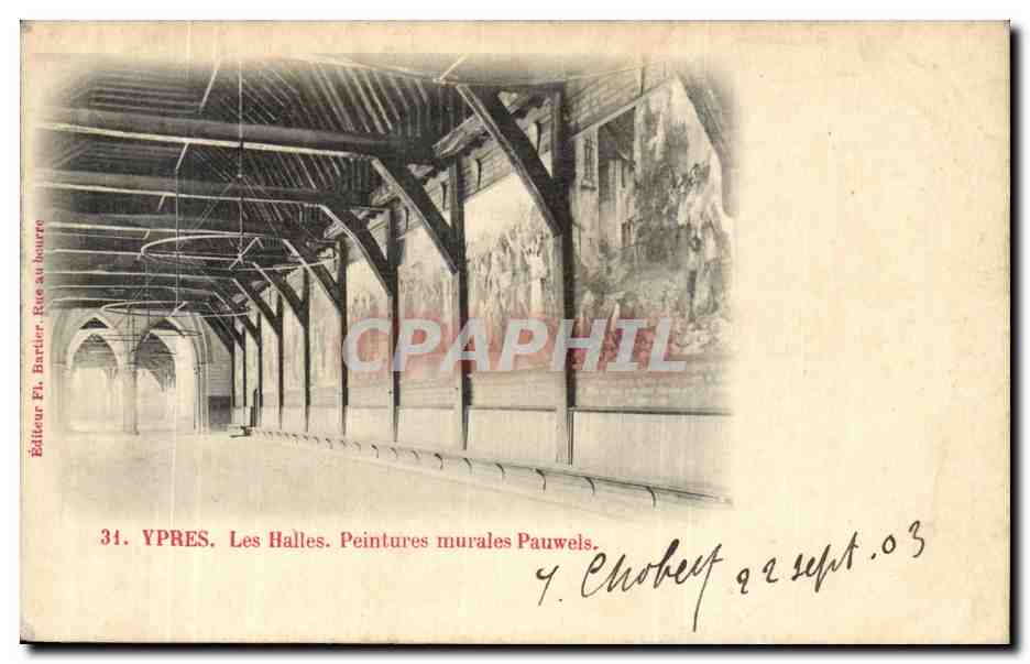 Belgie Belgique Ypres CPA Les halles Peintures murales Pauwels