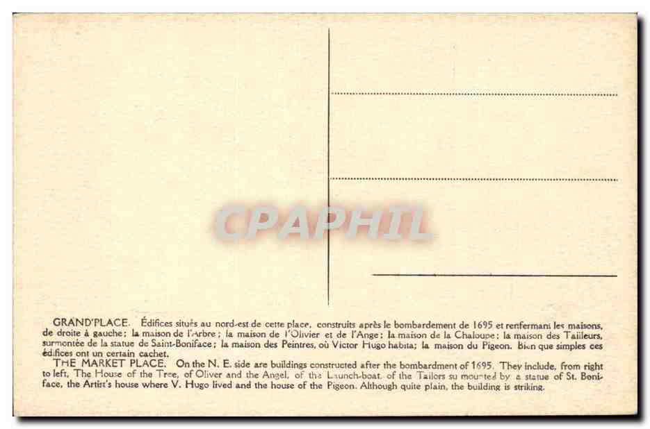 Belgie Belgique Bruxelles CPA MAison des tailleurs et de Victor Hugo — Rückseite
