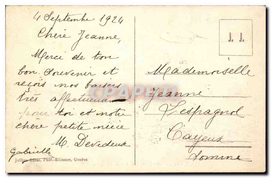 Suisse Geneve CPA Eglise du Sacre Coeur — Verso