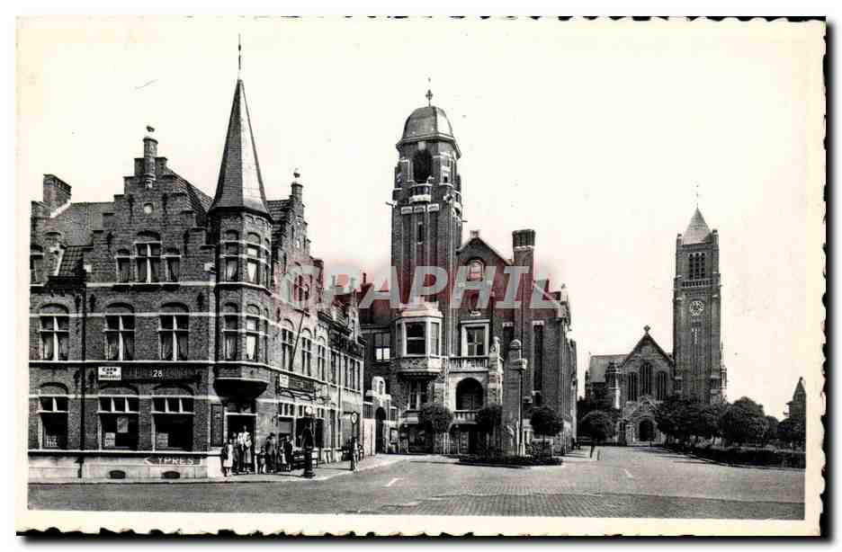Warneton CPA Hotel de ville et eglise