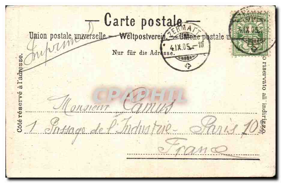 Suisse CPA Gare et hotel du Riffelberg  — Rückseite