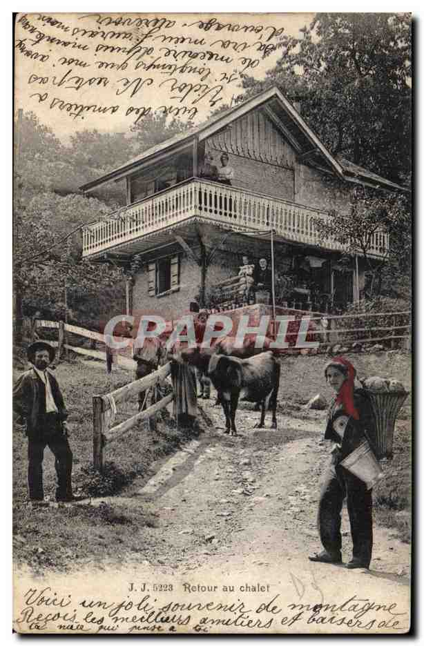 Suisse CPA Retour au chalet (folklore vaches)