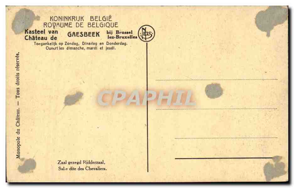Belgique CPA Chateau de Gaesbeek Bruxelles Salle dite des chevaliers — Verso