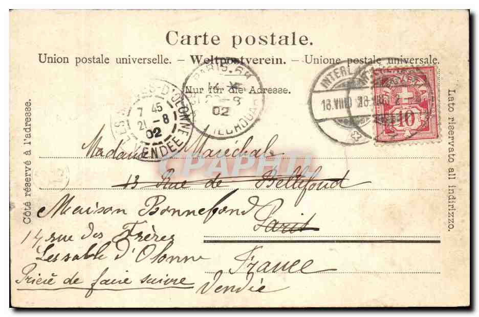 Suisse CPA Interlaken und Jungfrau — Rückseite