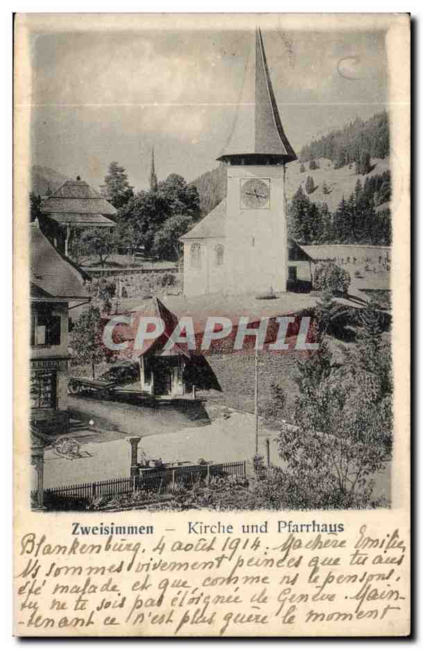 Suisse CPA zweisimmen Kirche und Pfarrhaus