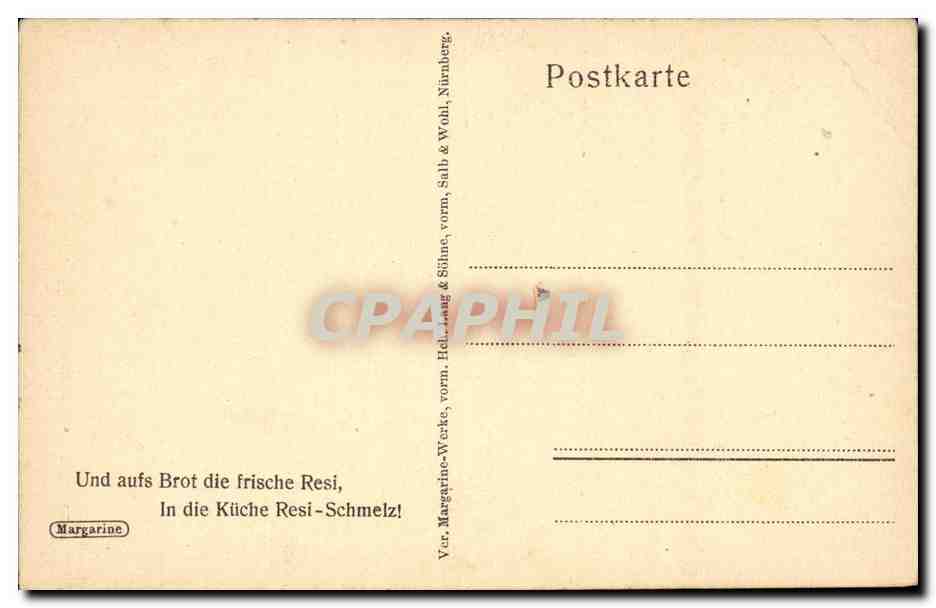 Allemagne - Deutschland - Nuernberg - Bavaria - Baviere - Margarine Fabrik - Und aufs Brot die Frische Resi- CPA  — Rückseite