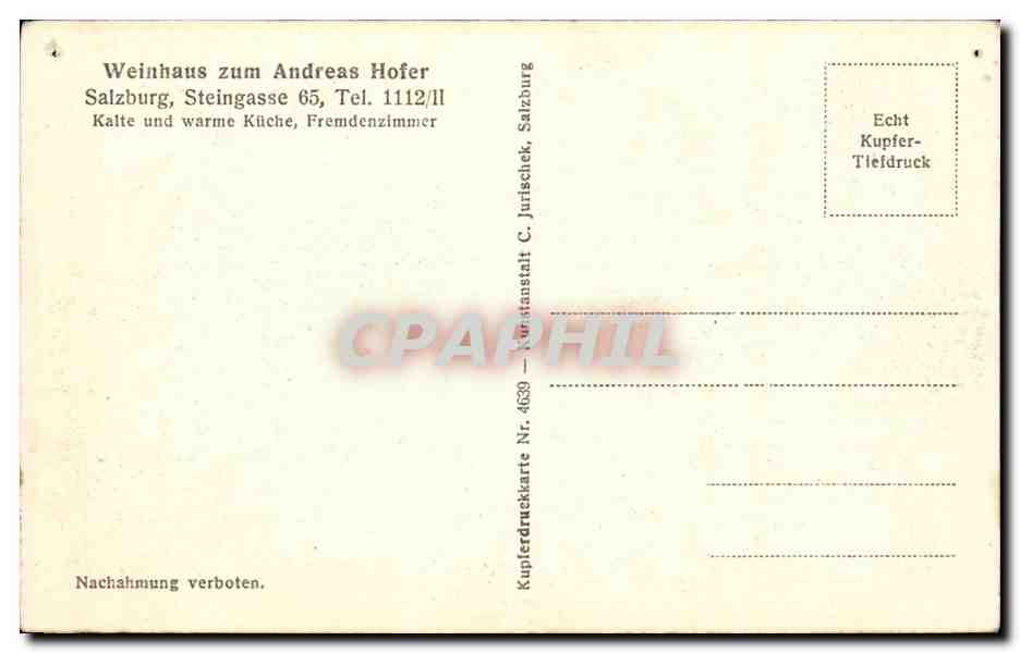 Austrich - Austria - Salzbourg - Salzburg - Weinstube - vin - CPA  — Rückseite