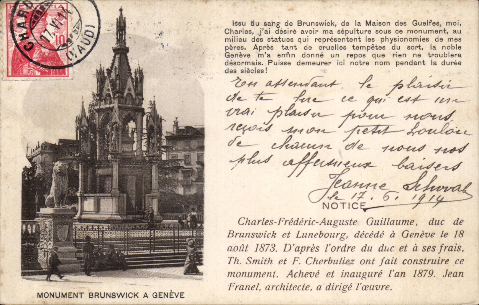 Suisse - Schweiz - Geneve - Monument Brunswick - enfant - CPA 