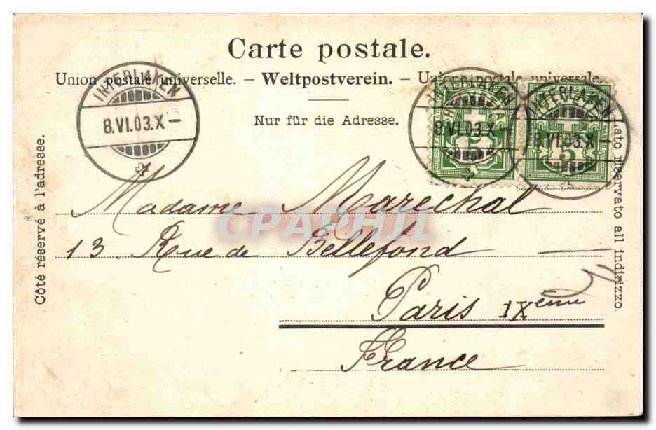 Suisse - Schweiz - Interlaken - Die Jungfrau - Bern - - CPA  — Rückseite