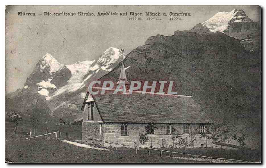 Suisse Murren CPA Die englische Kirche Ausblick auf Eiger Monch u Jungfrau