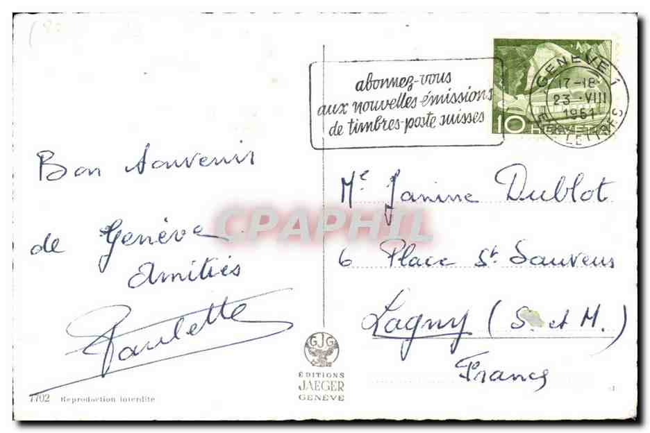 Suisse - Schweiz - Geneve - Souvenir - CPA  — Rückseite