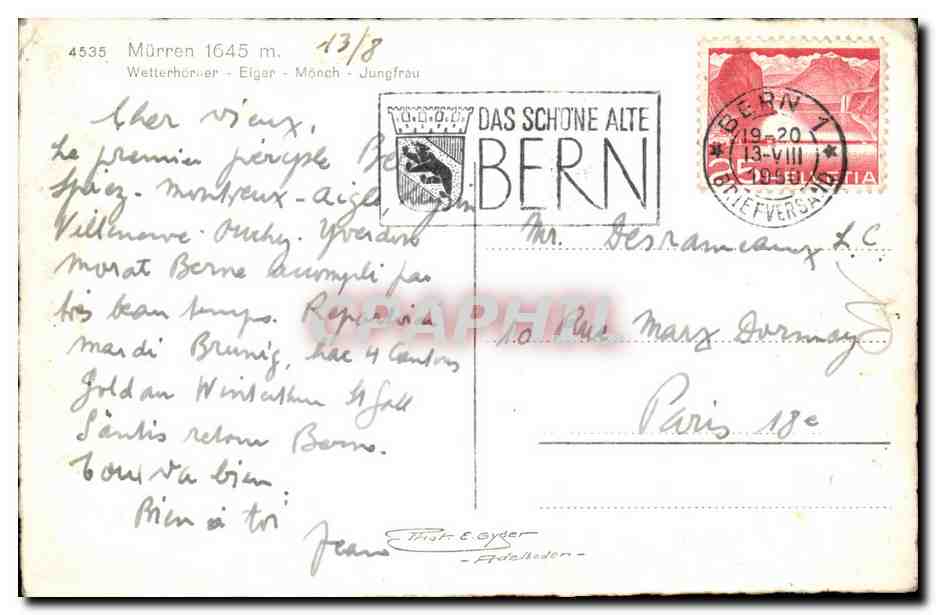Suisse - Schweiz - Muerren - 1645 m CPA  — Rückseite
